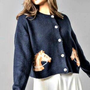 NWT VIGOSS OVER SIZED EQUESTRIAN Horse CARDIGAN SWEATER SZ M